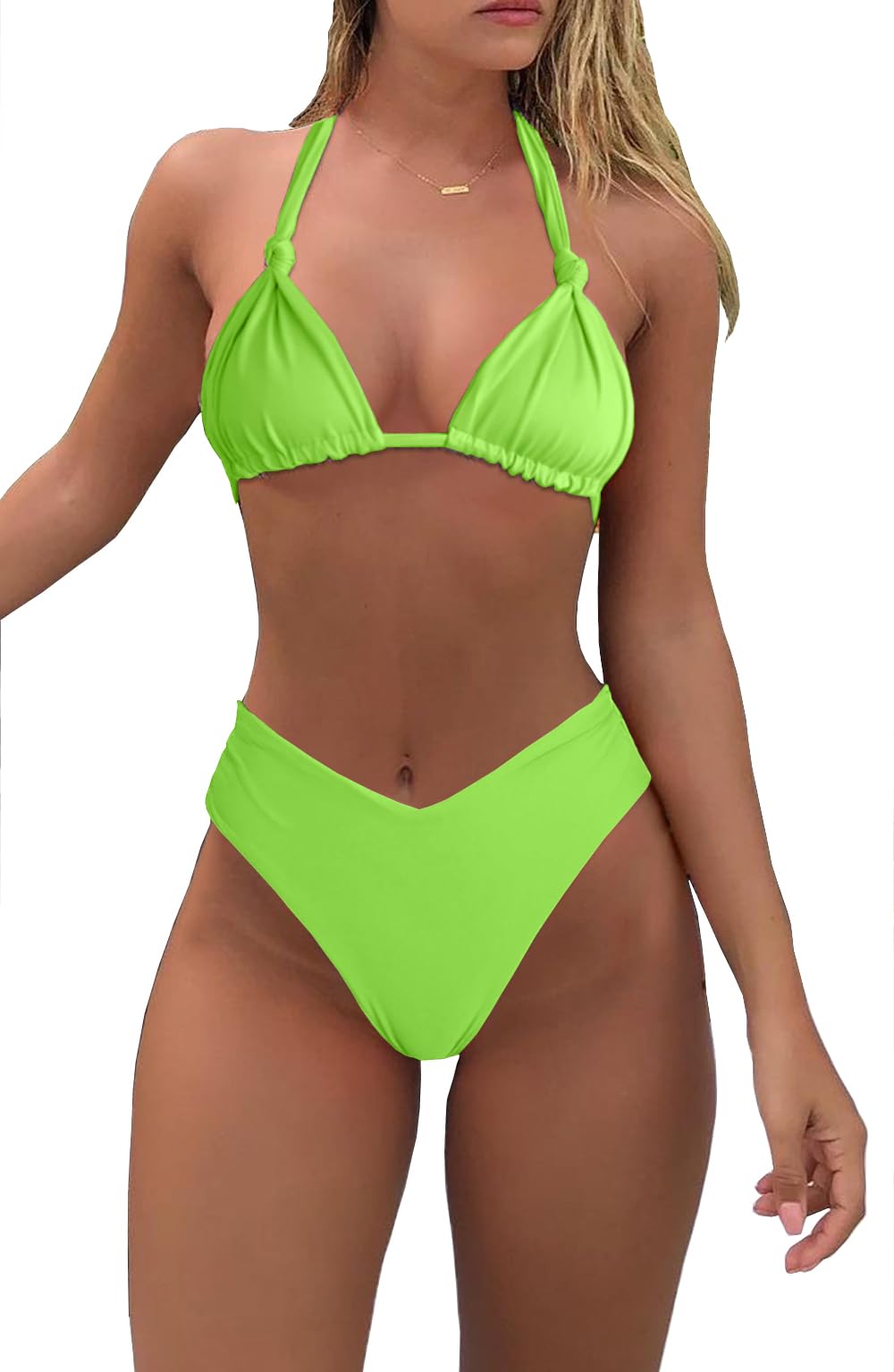 Bikini Sets for Women Sexy Halter Triangle String Bikini Cheeky V Cut High Waisted Thong Swimsuits 2 Piece